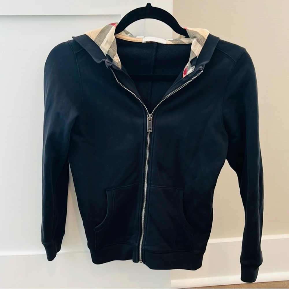 Burberry Black Hoodie with Plaid Detail